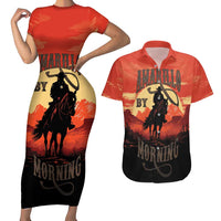Rodeo Cowboy Couples Matching Short Sleeve Bodycon Dress and Hawaiian Shirt Amarillo By Morning - Wonder Print Shop