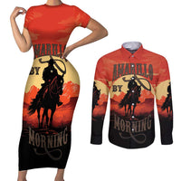 Rodeo Cowboy Couples Matching Short Sleeve Bodycon Dress and Long Sleeve Button Shirt Amarillo By Morning - Wonder Print Shop
