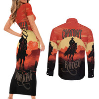 Rodeo Cowboy Couples Matching Short Sleeve Bodycon Dress and Long Sleeve Button Shirt Amarillo By Morning - Wonder Print Shop