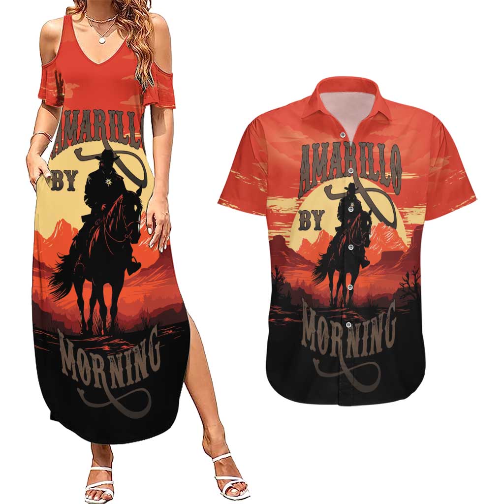Rodeo Cowboy Couples Matching Summer Maxi Dress and Hawaiian Shirt Amarillo By Morning - Wonder Print Shop