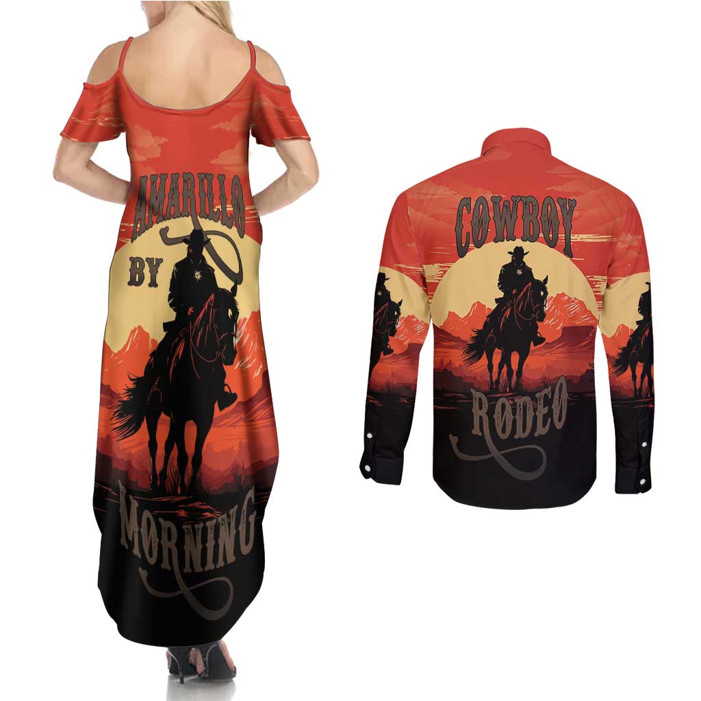 Rodeo Cowboy Couples Matching Summer Maxi Dress and Long Sleeve Button Shirt Amarillo By Morning - Wonder Print Shop