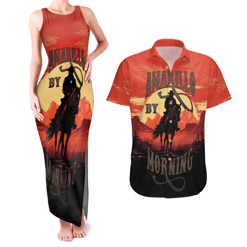 Rodeo Cowboy Couples Matching Tank Maxi Dress and Hawaiian Shirt Amarillo By Morning - Wonder Print Shop