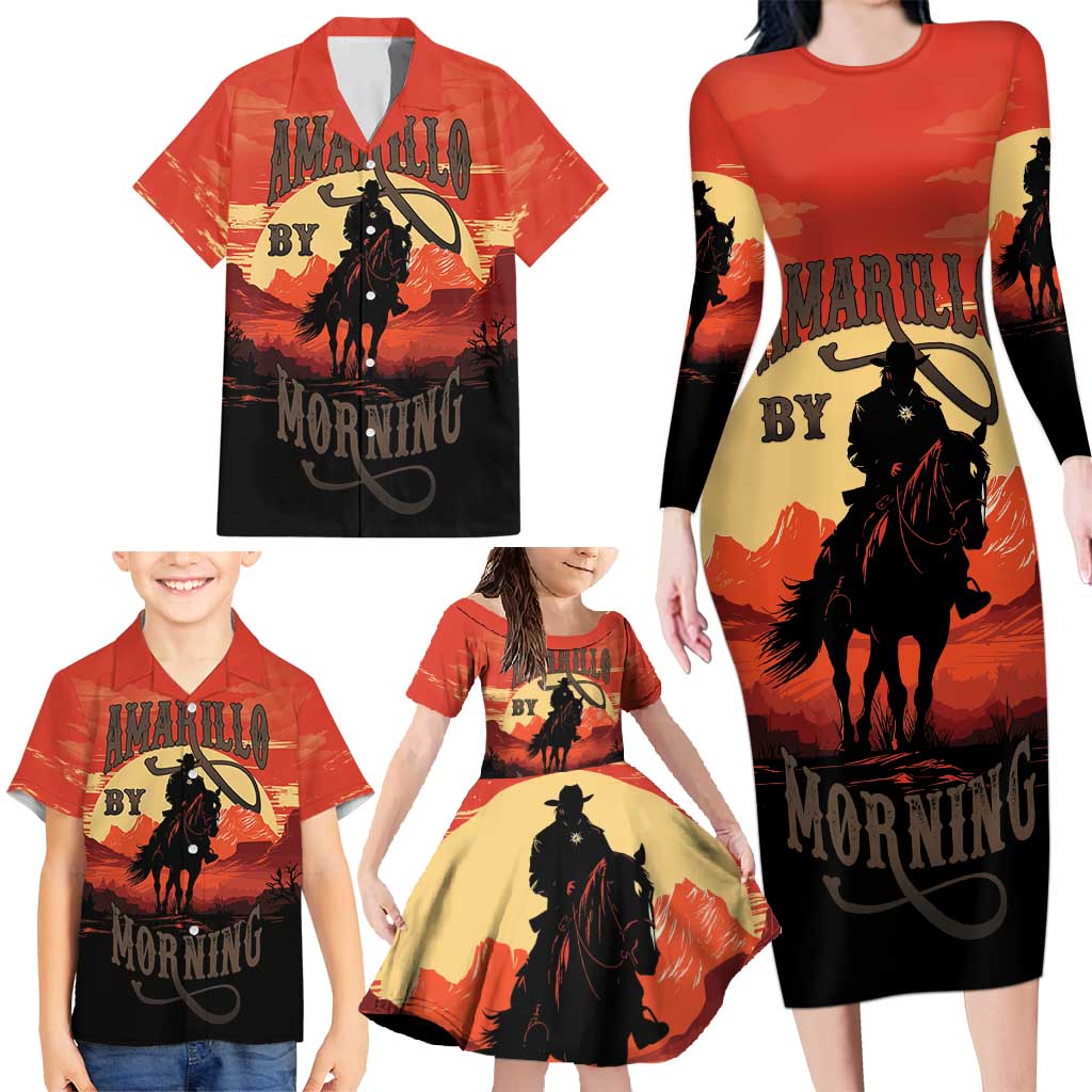 Rodeo Cowboy Family Matching Long Sleeve Bodycon Dress and Hawaiian Shirt Amarillo By Morning - Wonder Print Shop