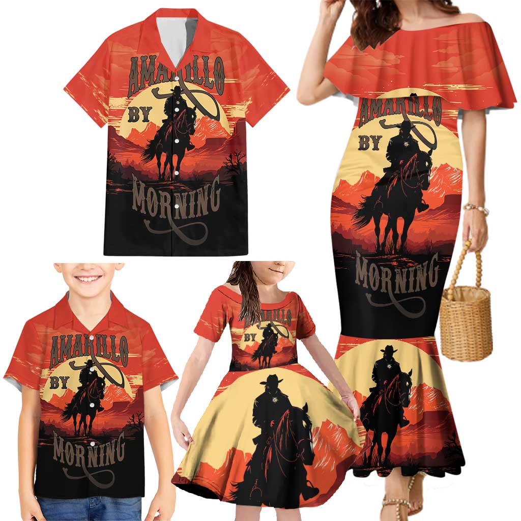 Rodeo Cowboy Family Matching Mermaid Dress and Hawaiian Shirt Amarillo By Morning - Wonder Print Shop