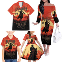 Rodeo Cowboy Family Matching Off The Shoulder Long Sleeve Dress and Hawaiian Shirt Amarillo By Morning - Wonder Print Shop