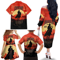 Rodeo Cowboy Family Matching Off The Shoulder Long Sleeve Dress and Hawaiian Shirt Amarillo By Morning - Wonder Print Shop