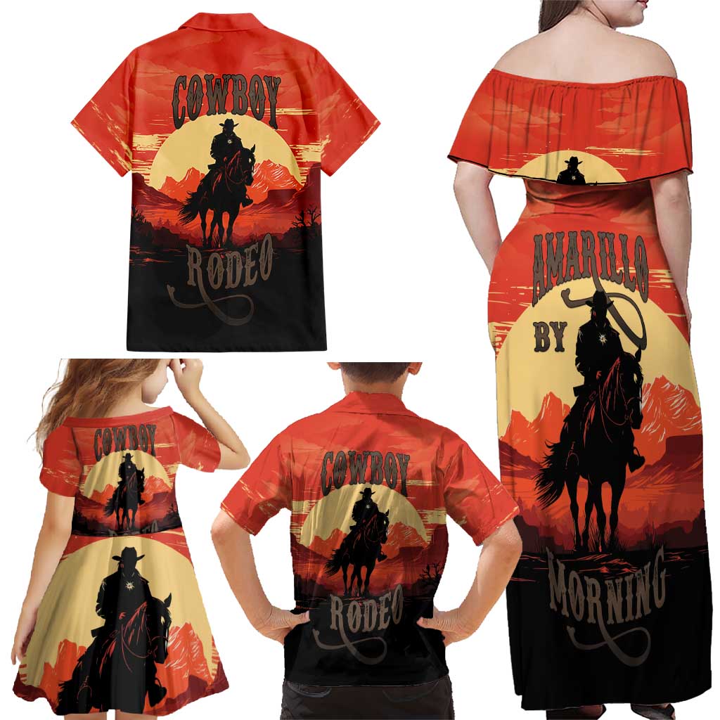 Rodeo Cowboy Family Matching Off Shoulder Maxi Dress and Hawaiian Shirt Amarillo By Morning - Wonder Print Shop