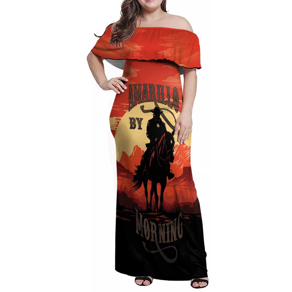Rodeo Cowboy Family Matching Off Shoulder Maxi Dress and Hawaiian Shirt Amarillo By Morning - Wonder Print Shop