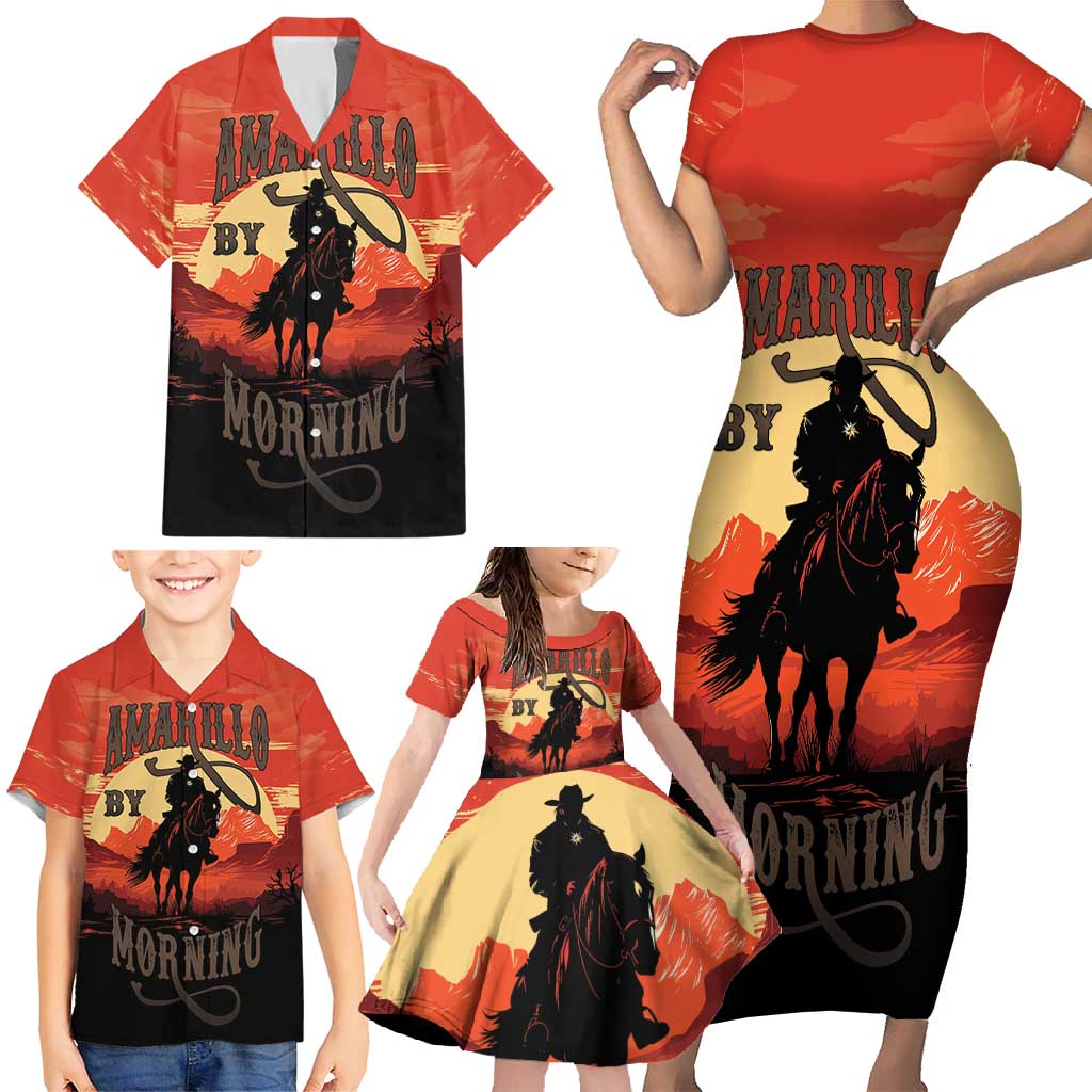 Rodeo Cowboy Family Matching Short Sleeve Bodycon Dress and Hawaiian Shirt Amarillo By Morning - Wonder Print Shop