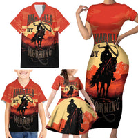 Rodeo Cowboy Family Matching Short Sleeve Bodycon Dress and Hawaiian Shirt Amarillo By Morning - Wonder Print Shop