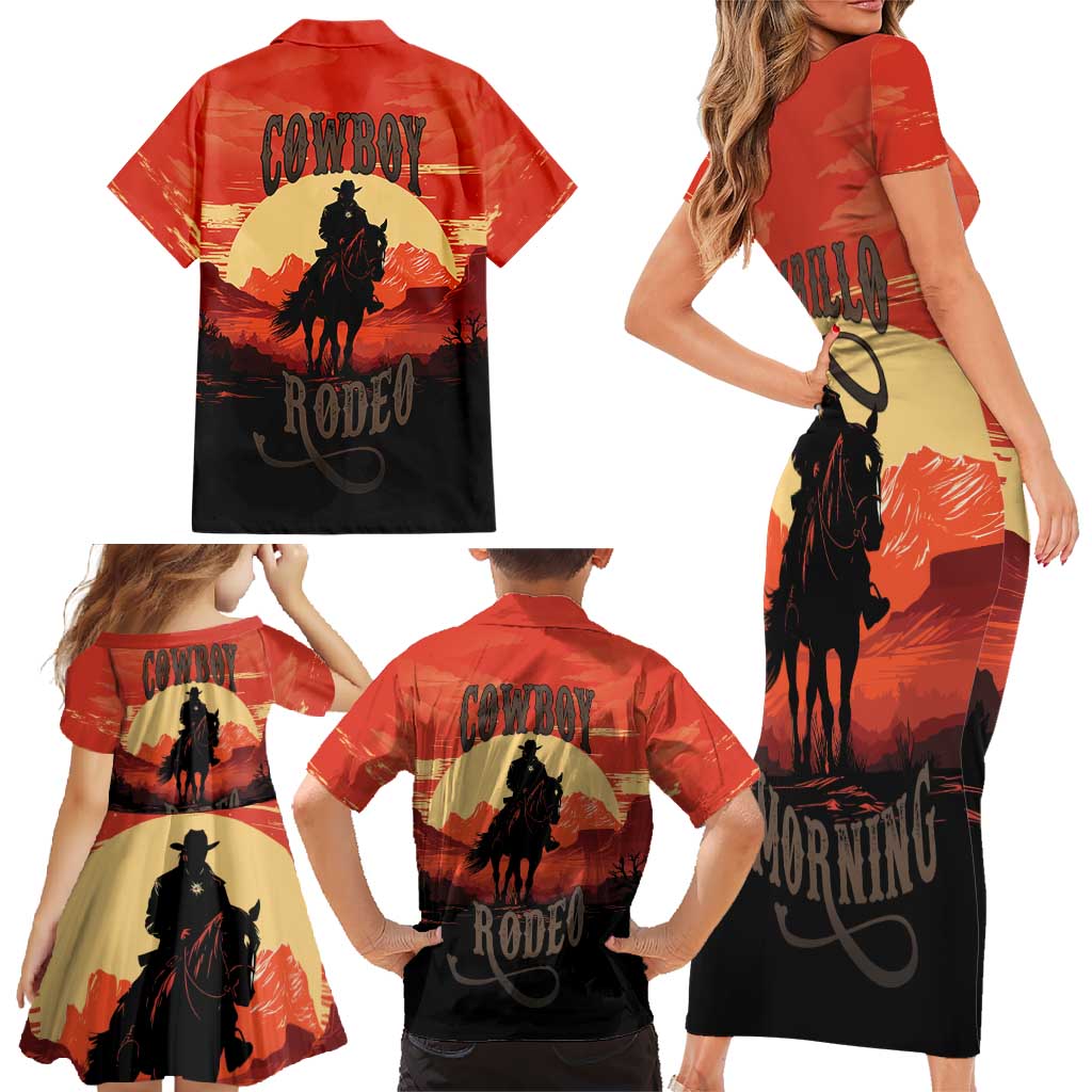 Rodeo Cowboy Family Matching Short Sleeve Bodycon Dress and Hawaiian Shirt Amarillo By Morning - Wonder Print Shop