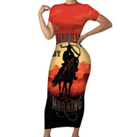 Rodeo Cowboy Family Matching Short Sleeve Bodycon Dress and Hawaiian Shirt Amarillo By Morning - Wonder Print Shop