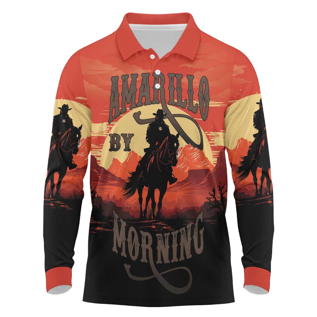 Rodeo Cowboy Long Sleeve Polo Shirt Amarillo By Morning - Wonder Print Shop