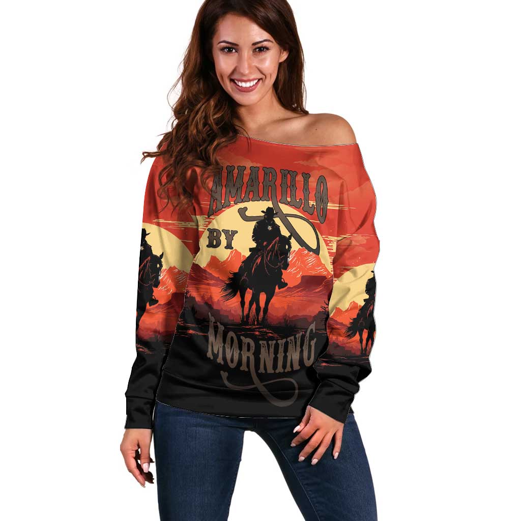 Rodeo Cowboy Off Shoulder Sweater Amarillo By Morning - Wonder Print Shop