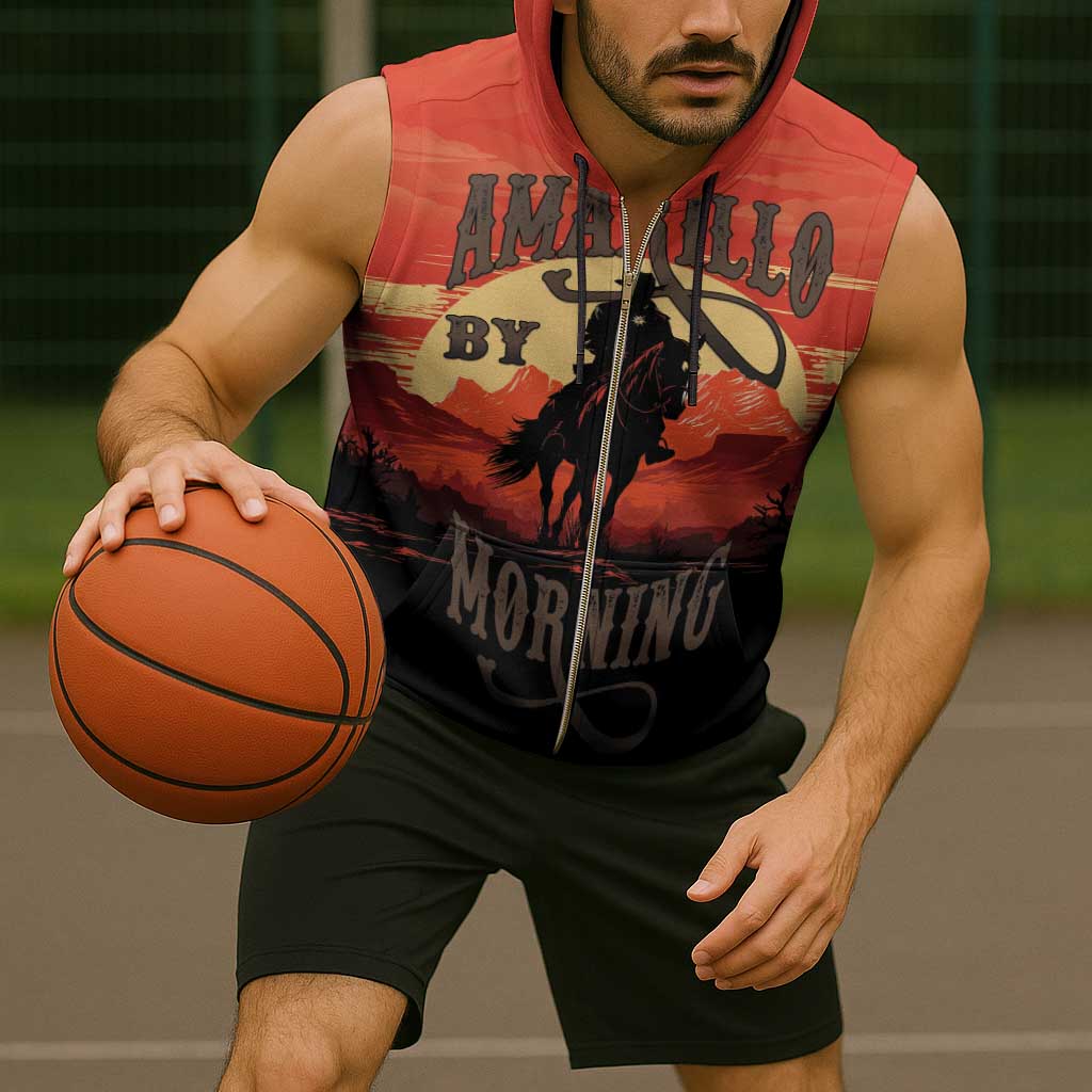 Rodeo Cowboy Sleeveless Zip Hoodie Amarillo By Morning - Wonder Print Shop