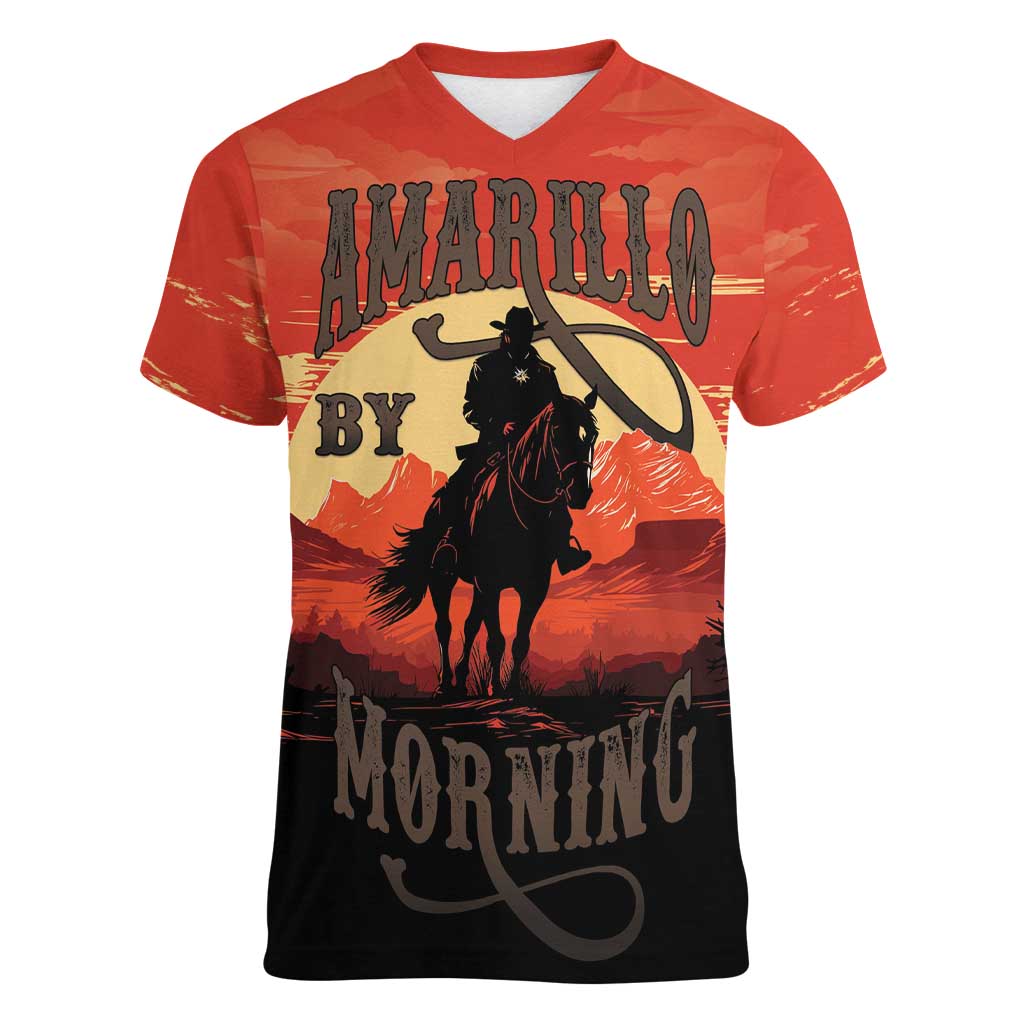 Rodeo Cowboy Women V-Neck T-Shirt Amarillo By Morning - Wonder Print Shop