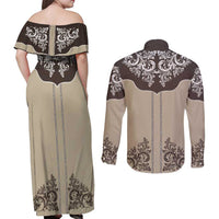 Vintage Western Cowboy Couples Matching Off Shoulder Maxi Dress and Long Sleeve Button Shirt Brown Version - Wonder Print Shop
