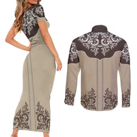 Vintage Western Cowboy Couples Matching Short Sleeve Bodycon Dress and Long Sleeve Button Shirt Brown Version - Wonder Print Shop
