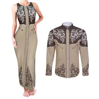 Vintage Western Cowboy Couples Matching Tank Maxi Dress and Long Sleeve Button Shirt Brown Version - Wonder Print Shop
