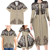 Vintage Western Cowboy Family Matching Long Sleeve Bodycon Dress and Hawaiian Shirt Brown Version - Wonder Print Shop
