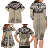 Vintage Western Cowboy Family Matching Long Sleeve Bodycon Dress and Hawaiian Shirt Brown Version - Wonder Print Shop