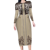 Vintage Western Cowboy Family Matching Long Sleeve Bodycon Dress and Hawaiian Shirt Brown Version - Wonder Print Shop