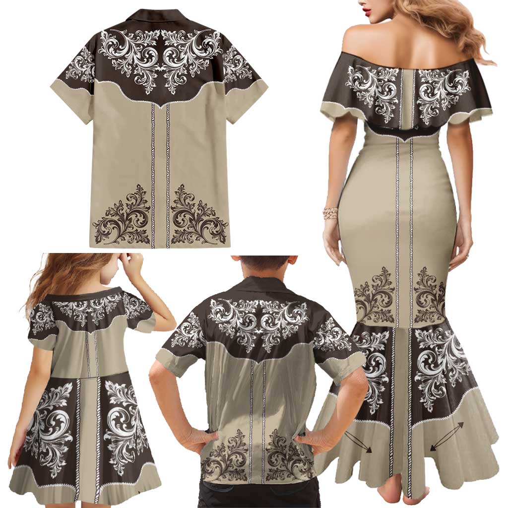 Vintage Western Cowboy Family Matching Mermaid Dress and Hawaiian Shirt Brown Version - Wonder Print Shop
