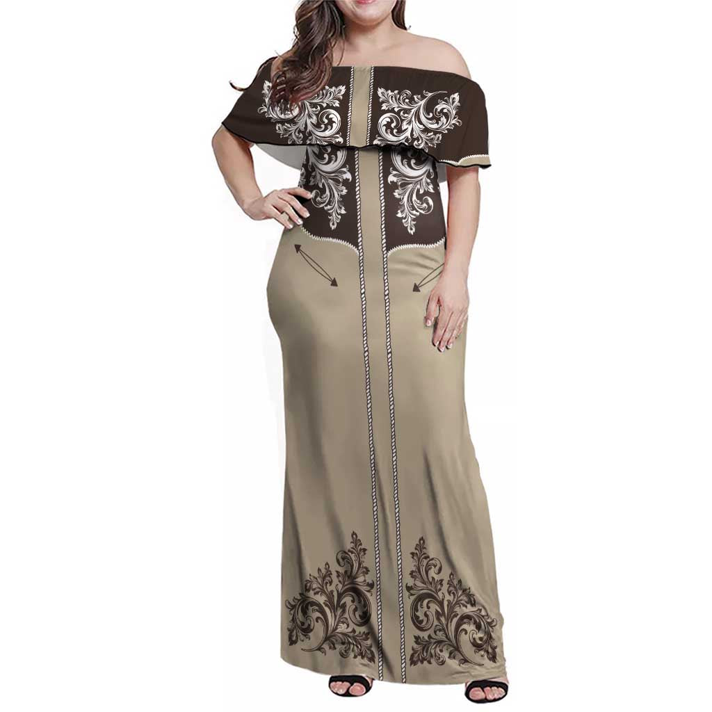 Vintage Western Cowboy Family Matching Off Shoulder Maxi Dress and Hawaiian Shirt Brown Version - Wonder Print Shop
