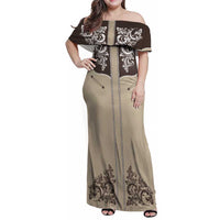 Vintage Western Cowboy Family Matching Off Shoulder Maxi Dress and Hawaiian Shirt Brown Version - Wonder Print Shop