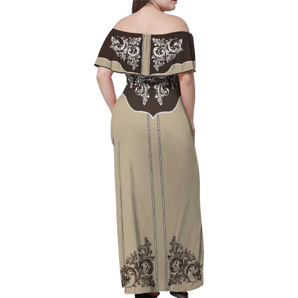 Vintage Western Cowboy Family Matching Off Shoulder Maxi Dress and Hawaiian Shirt Brown Version - Wonder Print Shop