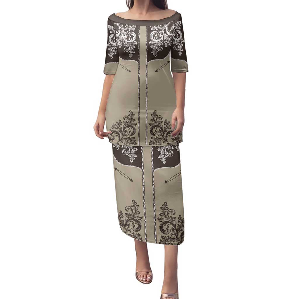 Vintage Western Cowboy Family Matching Puletasi and Hawaiian Shirt Brown Version - Wonder Print Shop