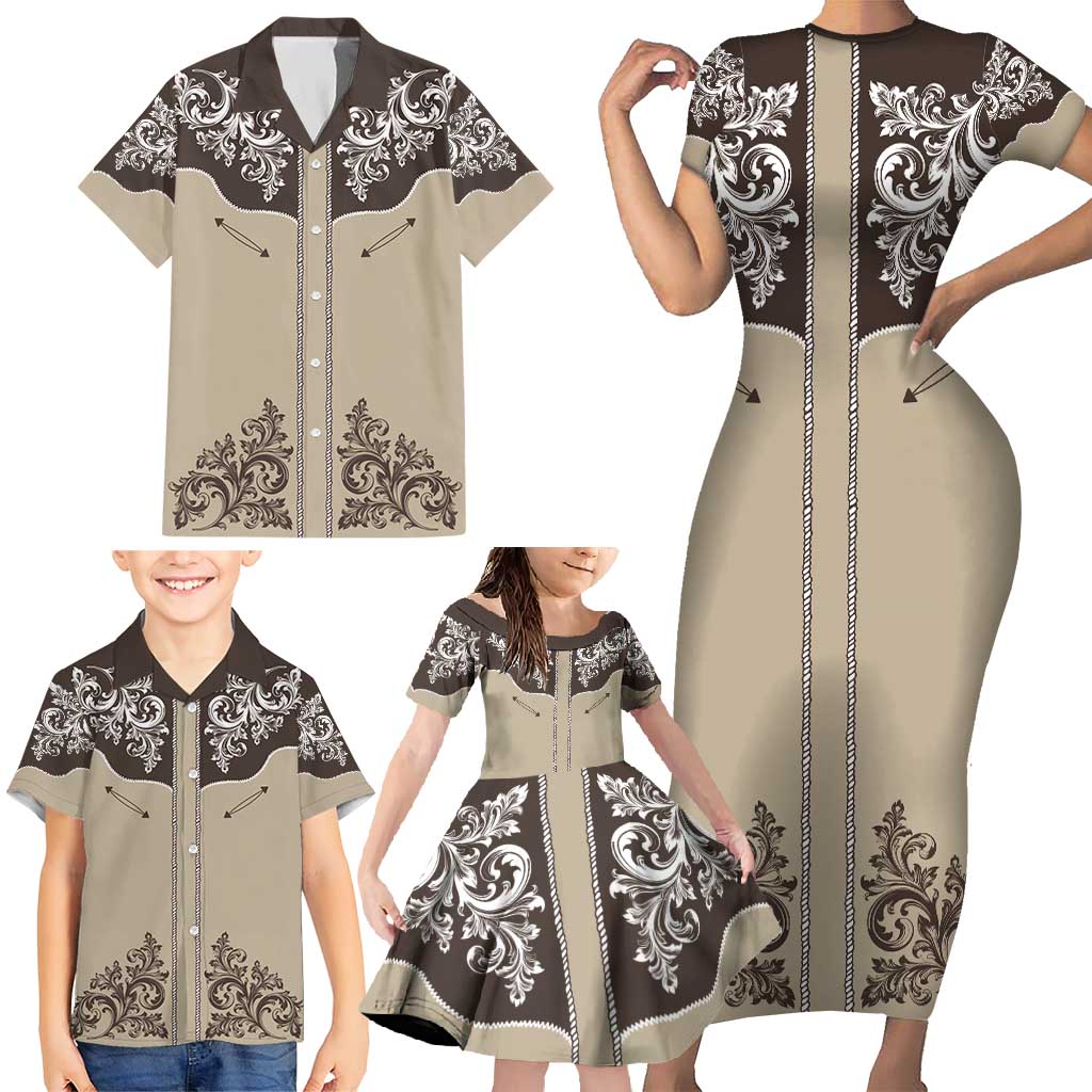 Vintage Western Cowboy Family Matching Short Sleeve Bodycon Dress and Hawaiian Shirt Brown Version - Wonder Print Shop