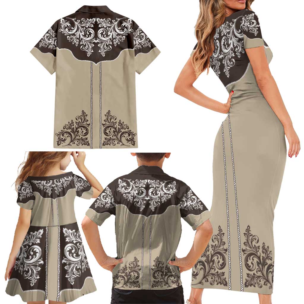 Vintage Western Cowboy Family Matching Short Sleeve Bodycon Dress and Hawaiian Shirt Brown Version - Wonder Print Shop