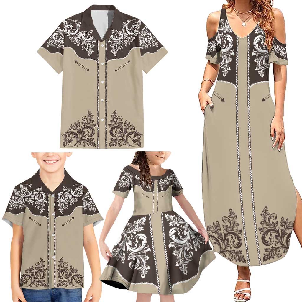 Vintage Western Cowboy Family Matching Summer Maxi Dress and Hawaiian Shirt Brown Version - Wonder Print Shop