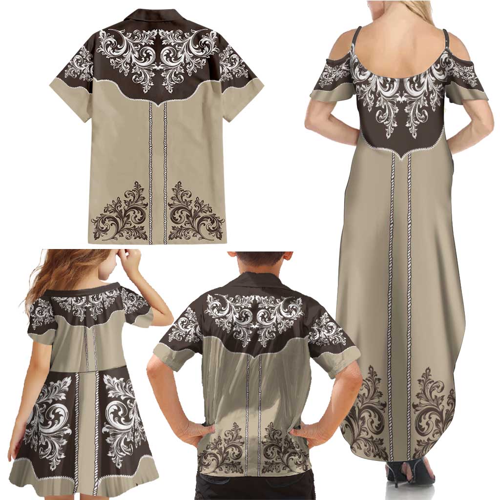 Vintage Western Cowboy Family Matching Summer Maxi Dress and Hawaiian Shirt Brown Version - Wonder Print Shop