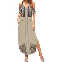 Vintage Western Cowboy Family Matching Summer Maxi Dress and Hawaiian Shirt Brown Version - Wonder Print Shop