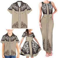Vintage Western Cowboy Family Matching Tank Maxi Dress and Hawaiian Shirt Brown Version - Wonder Print Shop
