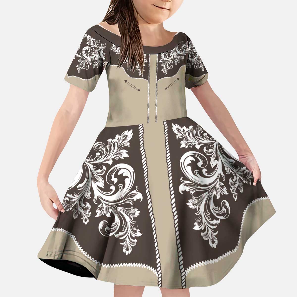 Vintage Western Cowboy Kid Short Sleeve Dress Brown Version - Wonder Print Shop