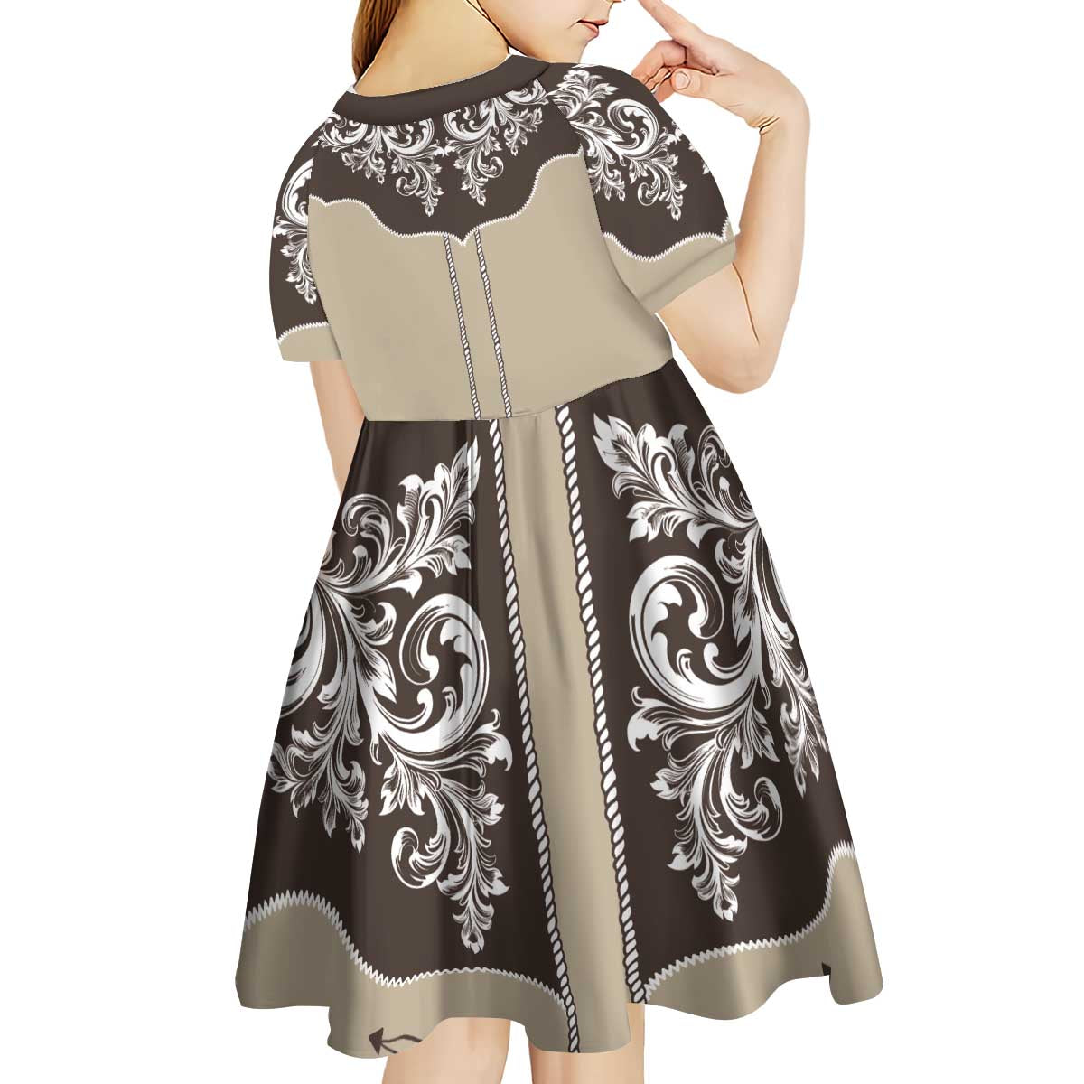 Vintage Western Cowboy Kid Short Sleeve Dress Brown Version - Wonder Print Shop