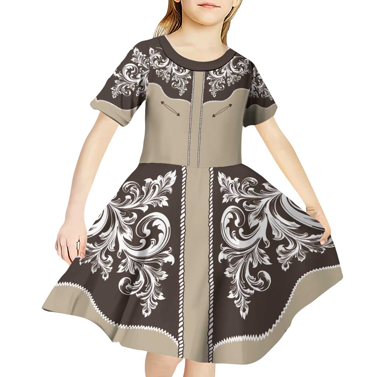 Vintage Western Cowboy Kid Short Sleeve Dress Brown Version - Wonder Print Shop