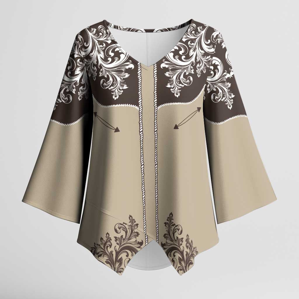 Vintage Western Cowboy Kimono Sleeve Blouse Brown Version - Wonder Print Shop