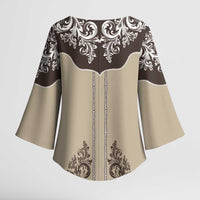 Vintage Western Cowboy Kimono Sleeve Blouse Brown Version - Wonder Print Shop