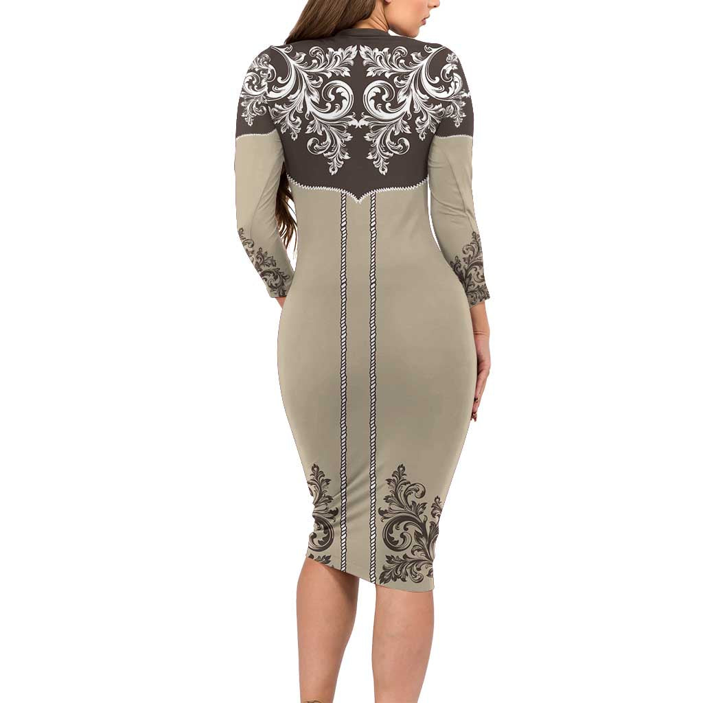 Vintage Western Cowboy Long Sleeve Bodycon Dress Brown Version - Wonder Print Shop