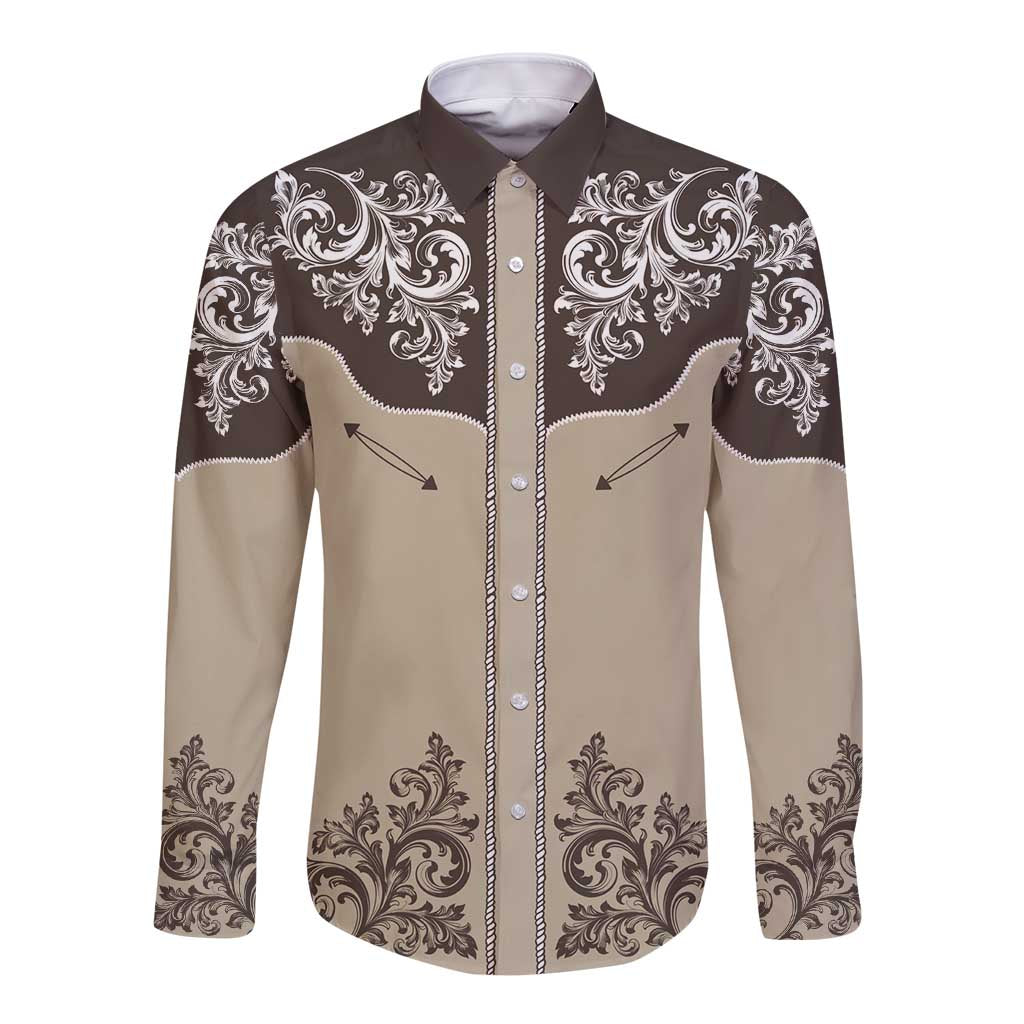 Vintage Western Cowboy Long Sleeve Button Shirt Brown Version - Wonder Print Shop
