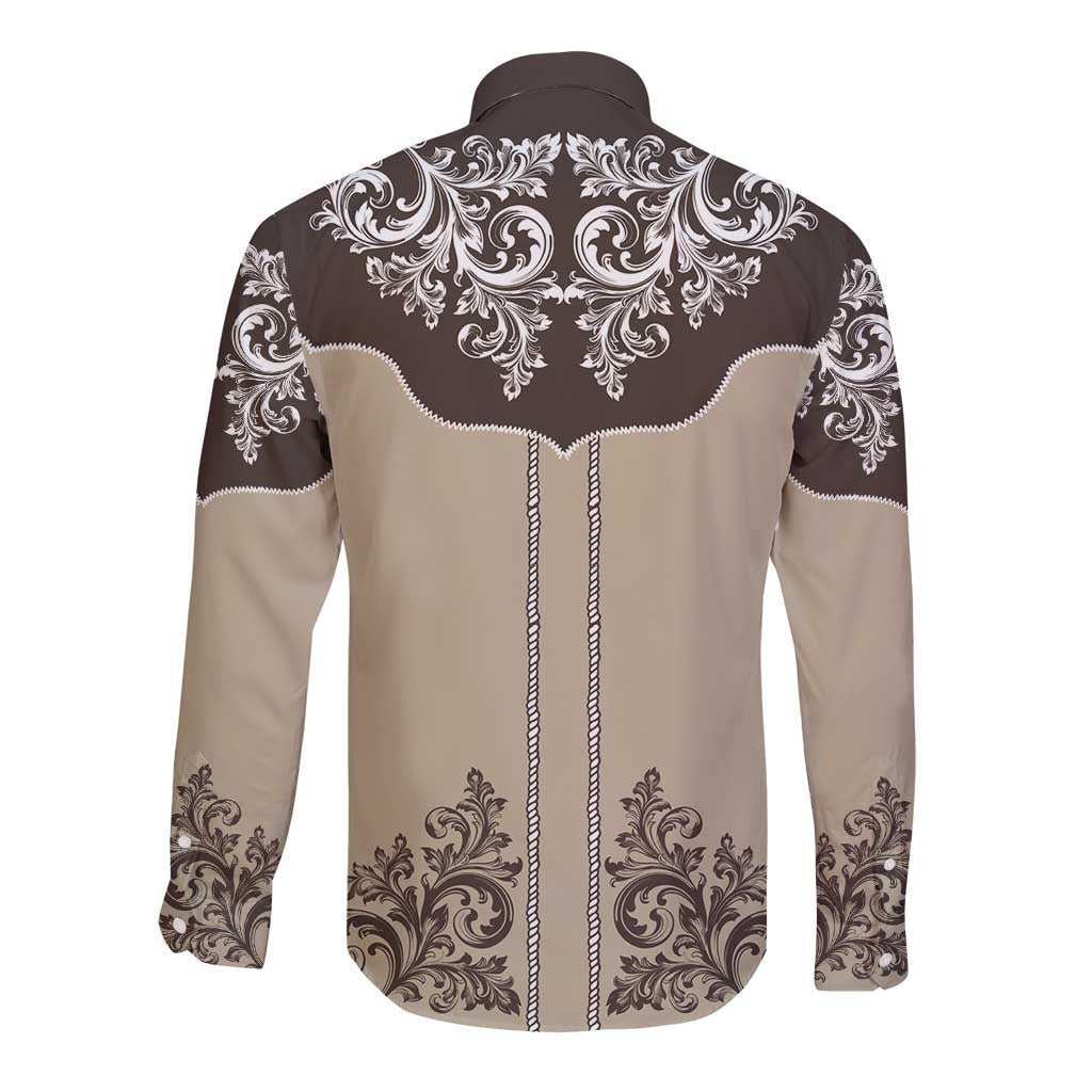 Vintage Western Cowboy Long Sleeve Button Shirt Brown Version - Wonder Print Shop