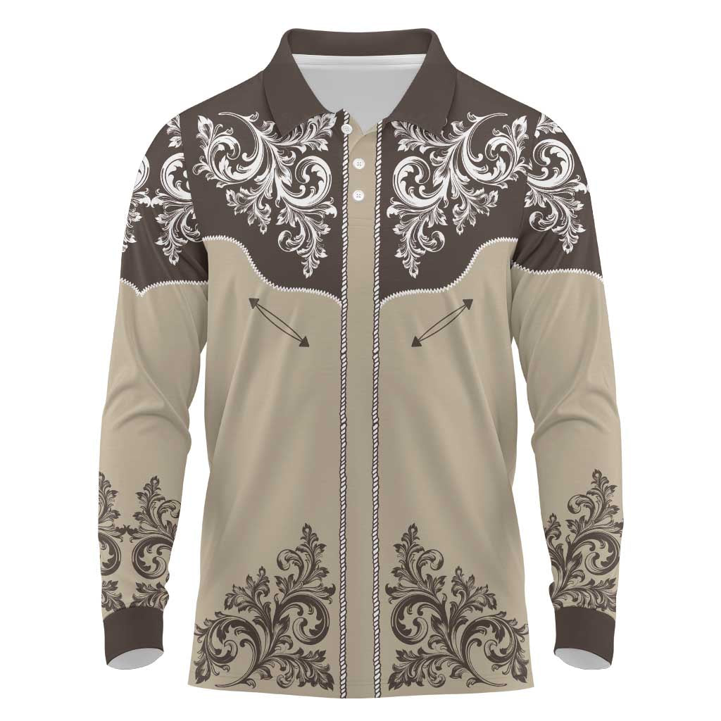 Vintage Western Cowboy Long Sleeve Polo Shirt Brown Version - Wonder Print Shop