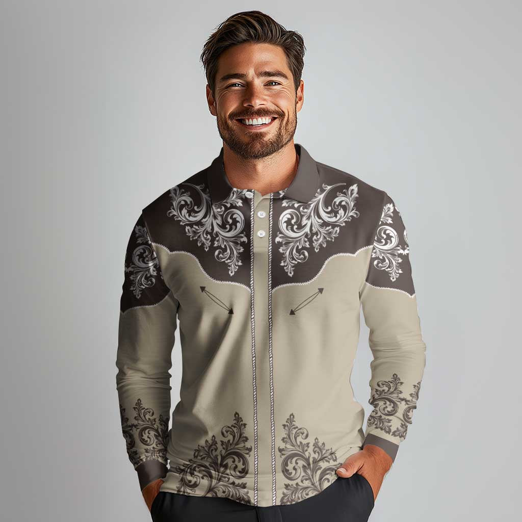 Vintage Western Cowboy Long Sleeve Polo Shirt Brown Version - Wonder Print Shop
