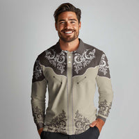 Vintage Western Cowboy Long Sleeve Polo Shirt Brown Version - Wonder Print Shop