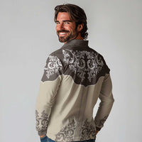 Vintage Western Cowboy Long Sleeve Polo Shirt Brown Version - Wonder Print Shop