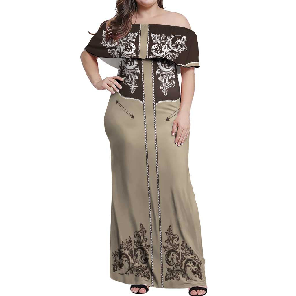 Vintage Western Cowboy Off Shoulder Maxi Dress Brown Version - Wonder Print Shop